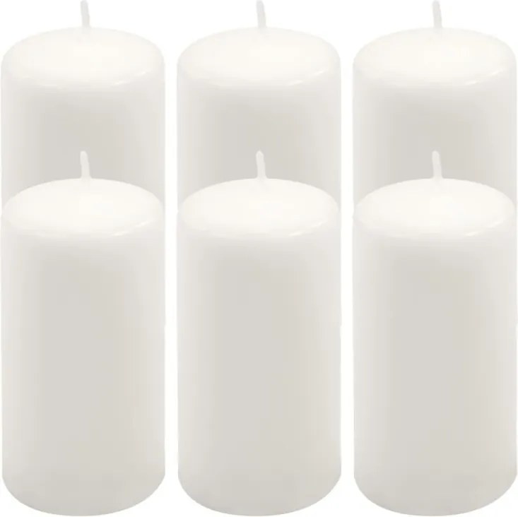 Zestaw świec filarowych, 11,5 cm, Ø 6 cm, białe, 6 szt.