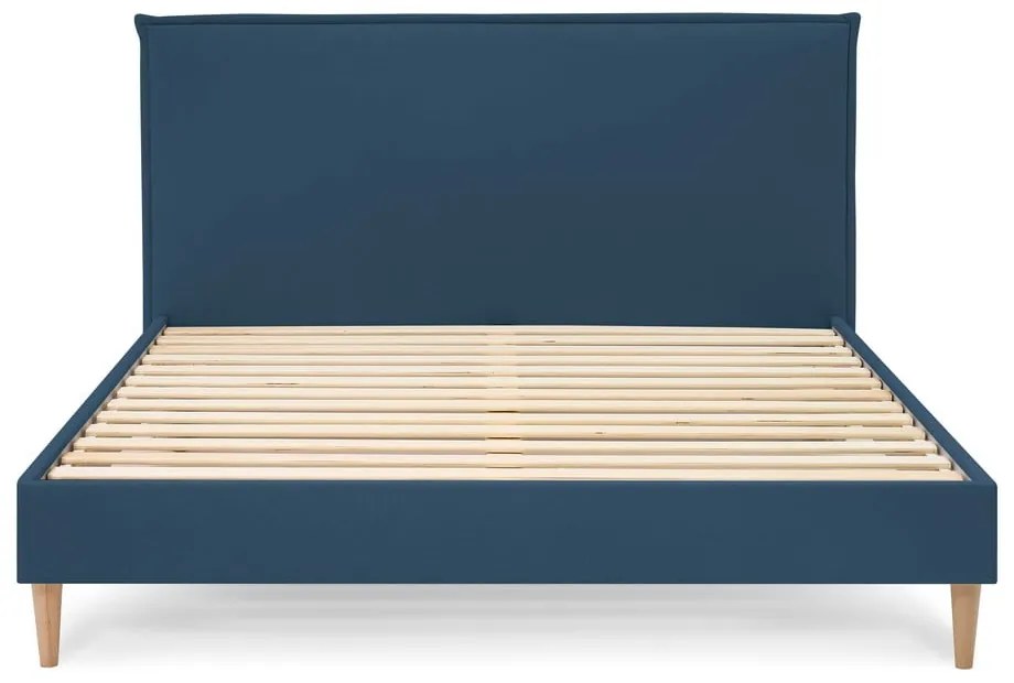 Niebieske tapicerowane łóżko dwuosobowe ze stelażem 180x200 cm Sary – Bobochic Paris