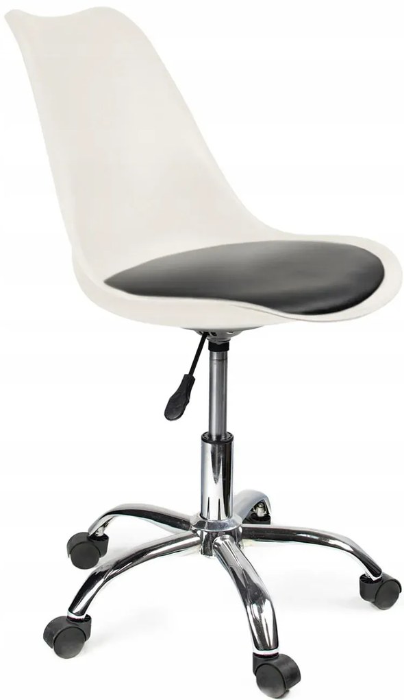 Białe krzesło na kółkach z czarną poduszką H5-N21