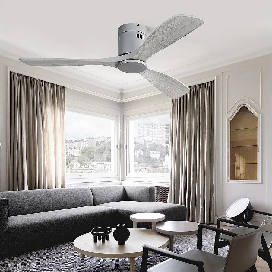 Nowoczesny srebrny wentylator sufitowy - 52-calowy wentylator sufitowy z 3 łopatkami - cichy, odwracalny silnik prądu stałego - do salonu