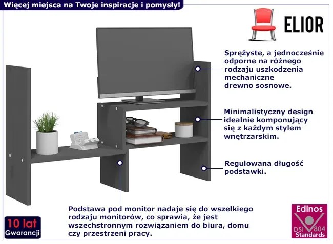 Szara klasyczna podstawka pod monitor - Aviso