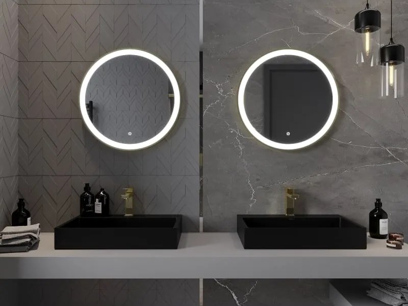 Mexen Esso lustro łazienkowe podświetlane, okragłe 60 cm, LED 6000K, antypara, rama złota - 9825-060-060-611-50