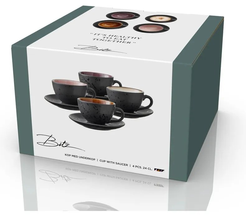 Czarne kamionkowe filiżanki zestaw 4 szt. 240 ml Black/Mix – Bitz