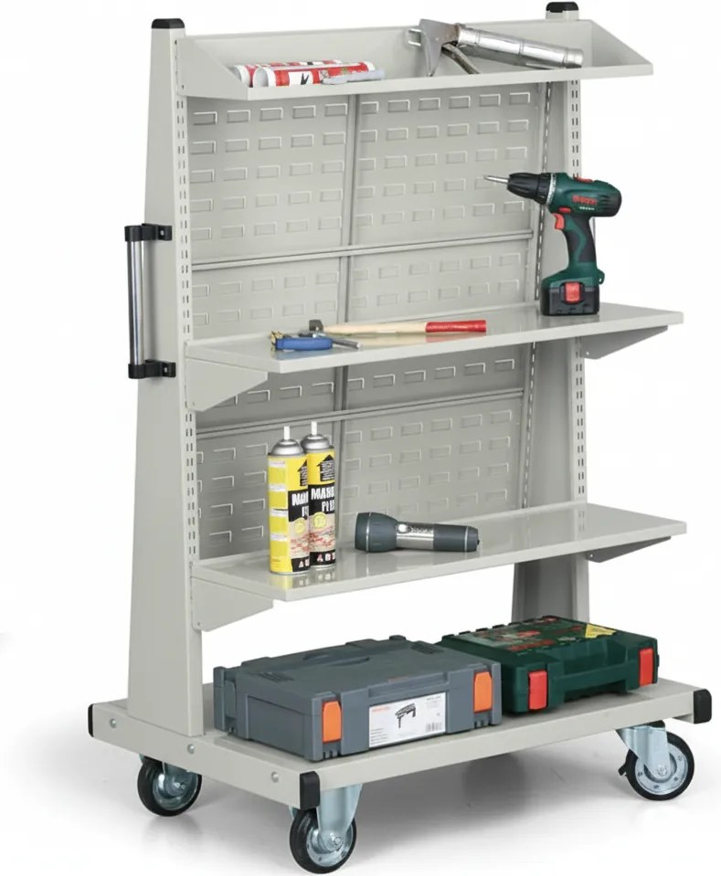 Mobilny stojak na pojemniki i narzędzie, 3 półki, pusty