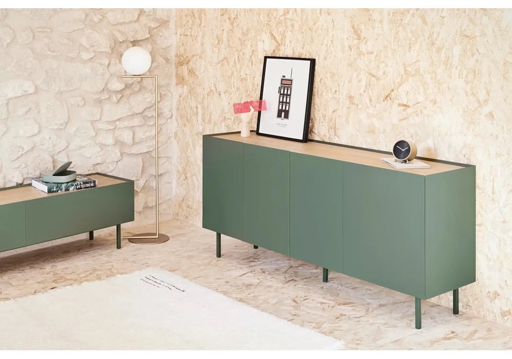 Zielono-naturalna niska komoda w dekorze dębu 165x78 cm Arista – Teulat