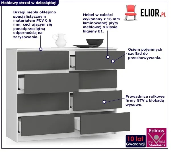 Komoda do salonu szara + biała T3-M58