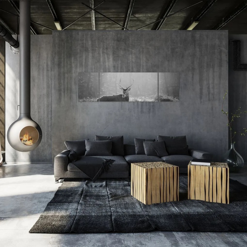 Obraz - Jeleń w lesie, czarno - biały (170x50 cm)