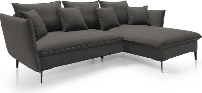 Narożnik GLOSS Prawostronny z funkcją spania, zestaw z poduszkami wolnostojący tkanina RIVIERA 100 Czarny WERSAL
