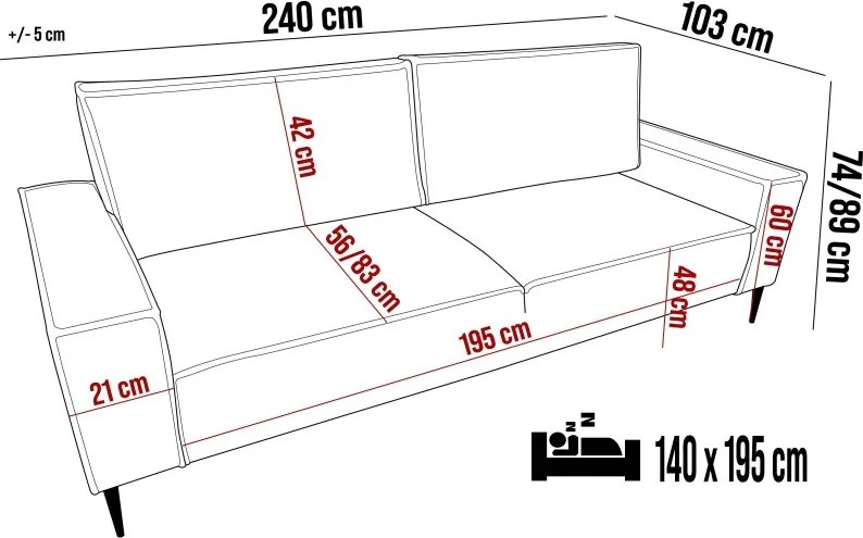 Sofa Kanapa MATANO 3 osobowa z funkcją spania i pojemnikiem w tkaninie POSO WERSAL