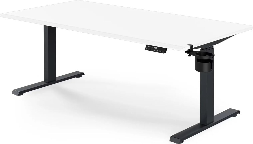 Duże biurko sit-stand do pracy Aria 160×80 cm, blat biały/podstawa antracyt