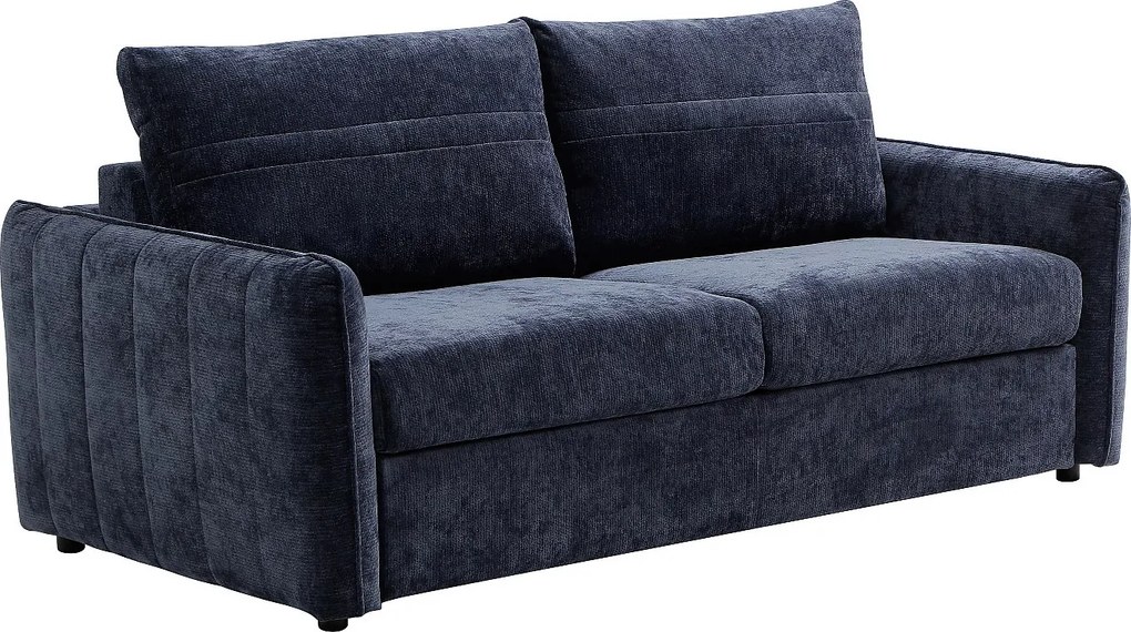 Kanapa  3-osobowa rozkładana typu express z tkaniny teksturowanej niebieskiej  - powierzchnia spania 145 cm MALOGU