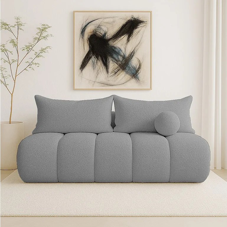 BESILIO Obła kanapa rozkładana Glomi - tkanina boucle, sofa z funkcją spania- Szary