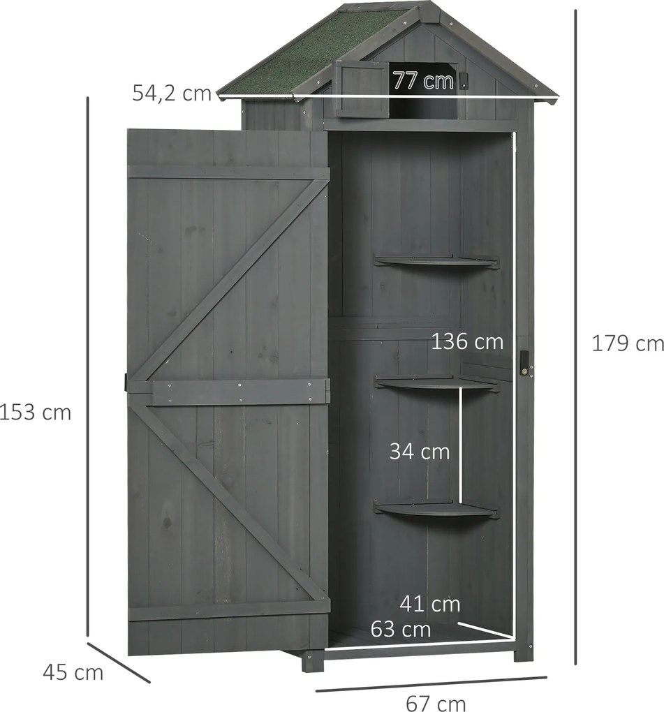 Outsunny Szafka Ogrodowa 77cm z Półkami z Drewna Szary+Zielony | Aosom PL
