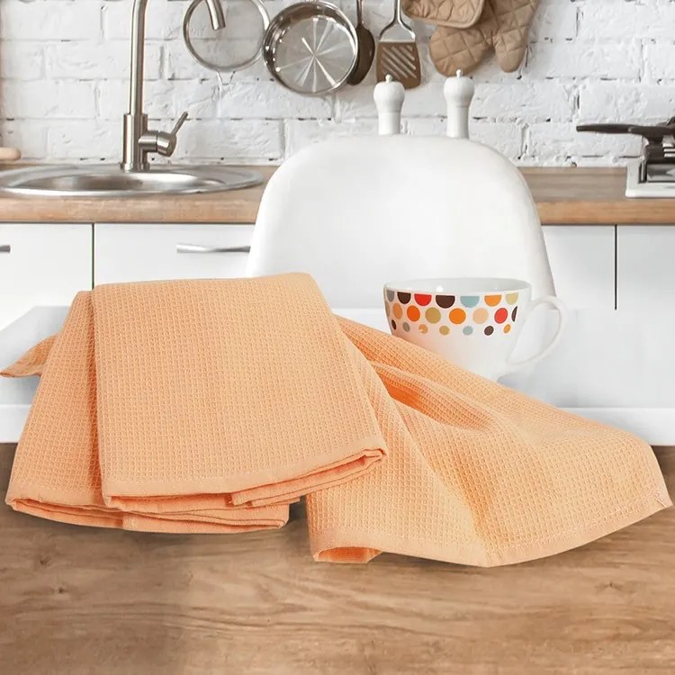 B.E.S. Petrovice Ścierka kuchenna gofrowana morelowy, 40 x 60 cm, zestaw 3 szt.