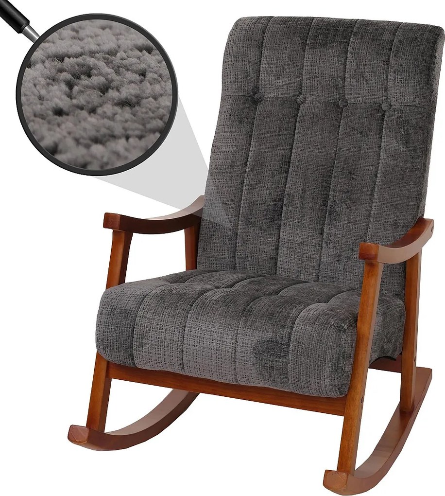 Fotel bujany MCW-K10,  ciemnoszary, stelaż w kolorze orzecha włoskiego