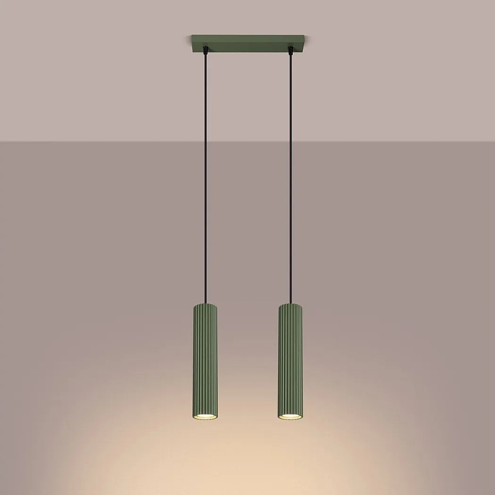 Lampa wisząca minimalistyczny Gloow, aluminium - 2 źródło światła 3000K - L.30 x H.90 cm - zielony oliwkowy