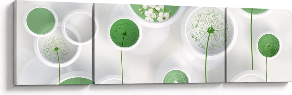 Obraz - Kwiaty w kółkach (170x50 cm)