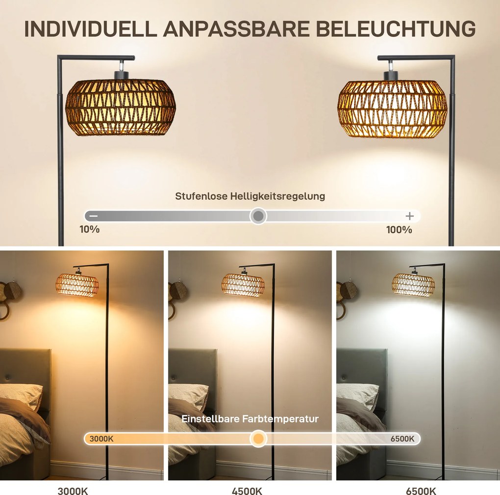 HOMCOM Lampa stojąca LED z podwójnym kloszem, ściemniana z 3 temperaturami barwowymi do salonu, sypialni, biura, Czarny | Aosom PL
