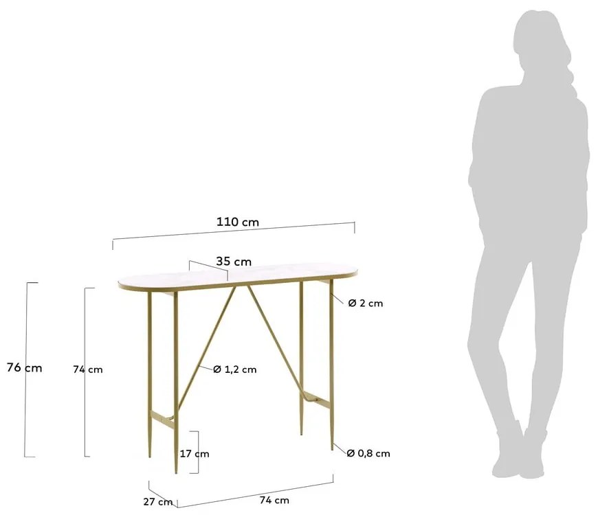 Konsola ze szklanym blatem w kolorze złota 35x110 cm Elisenda – Kave Home
