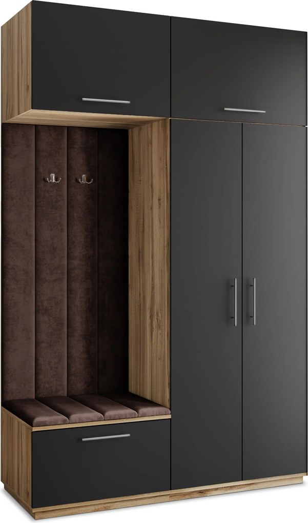 Masseno Garderoba REMA 150/240/60 cm Nowoczesna Szafa do Przedpokoju Dąb wotan, MONOLITH 29 (Brązowy)