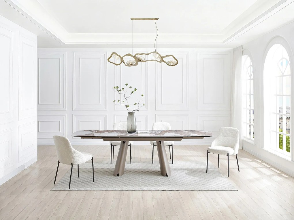 Rozkładany stół jadalniany dla 6 do 10 osób, z ceramiki, hartowanego szkła i metalu w kolorze brązu - Efekt białego i szarego marmuru - FARUDI od Maison Céphy