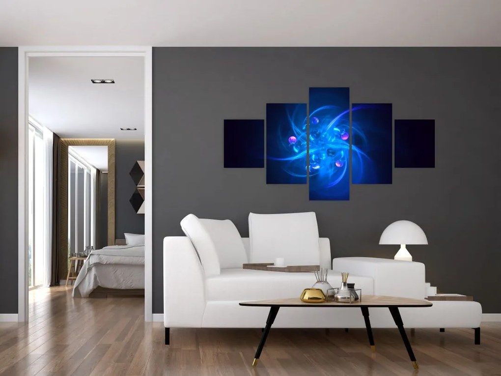 Nowoczesny obraz niebieskiej abstrakcji (125x70 cm)
