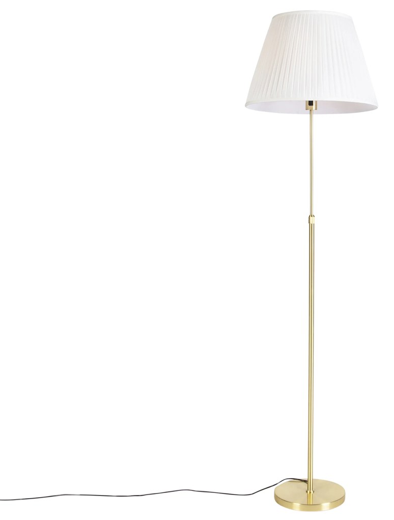 Lampa stojąca złota/mosiądz z plisowanym abażurem kremowym 45 cm - ParteWiejski/ Rustykalny / Vintage Oswietlenie wewnetrzne