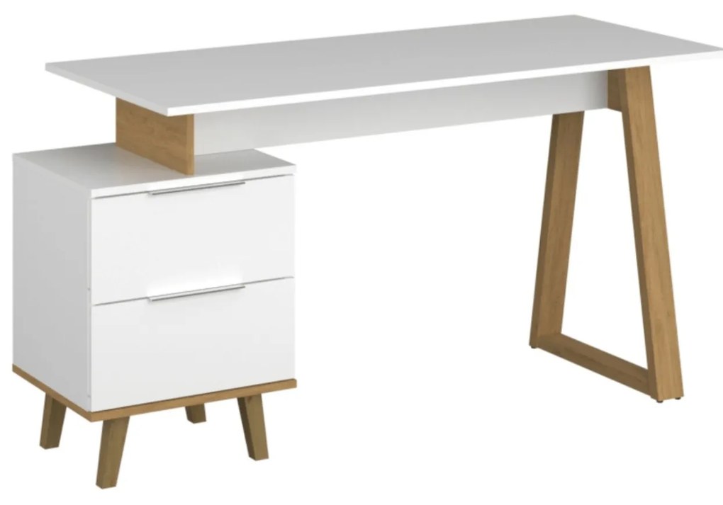 Komoda z Szufladami do Salonu RADIAN 46 cm Biała / Dąb kamienny Nowoczesna