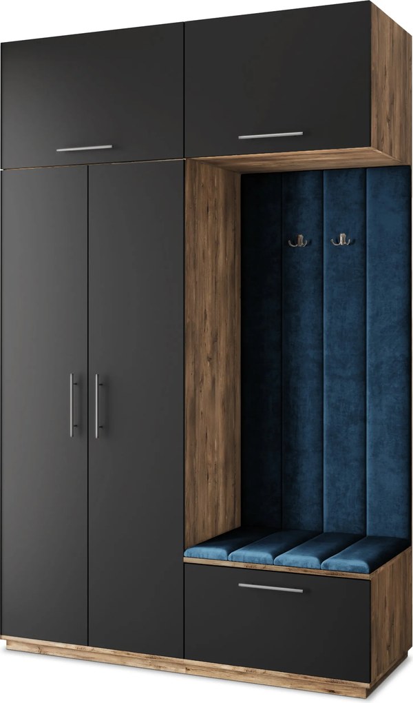 Masseno Garderoba REMA 150/240/60 cm Nowoczesna Szafa do Przedpokoju Dąb lefkas, MONOLITH 77 (Niebieski)