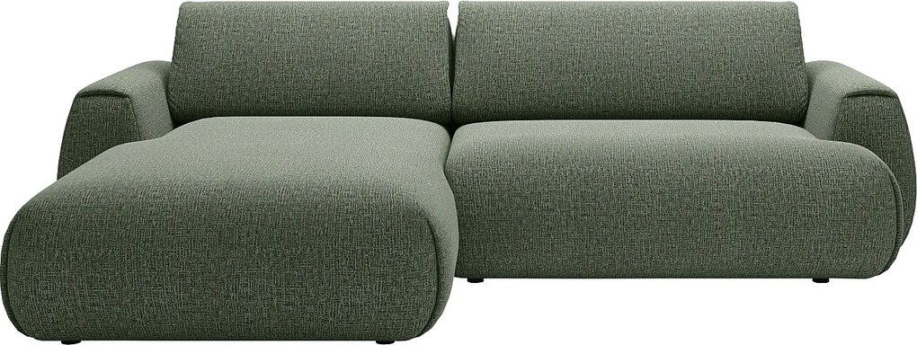 Kanapa narożna rozkładana z tkaniny szenilowej w kolorze butelkowej zieleni MONELIA