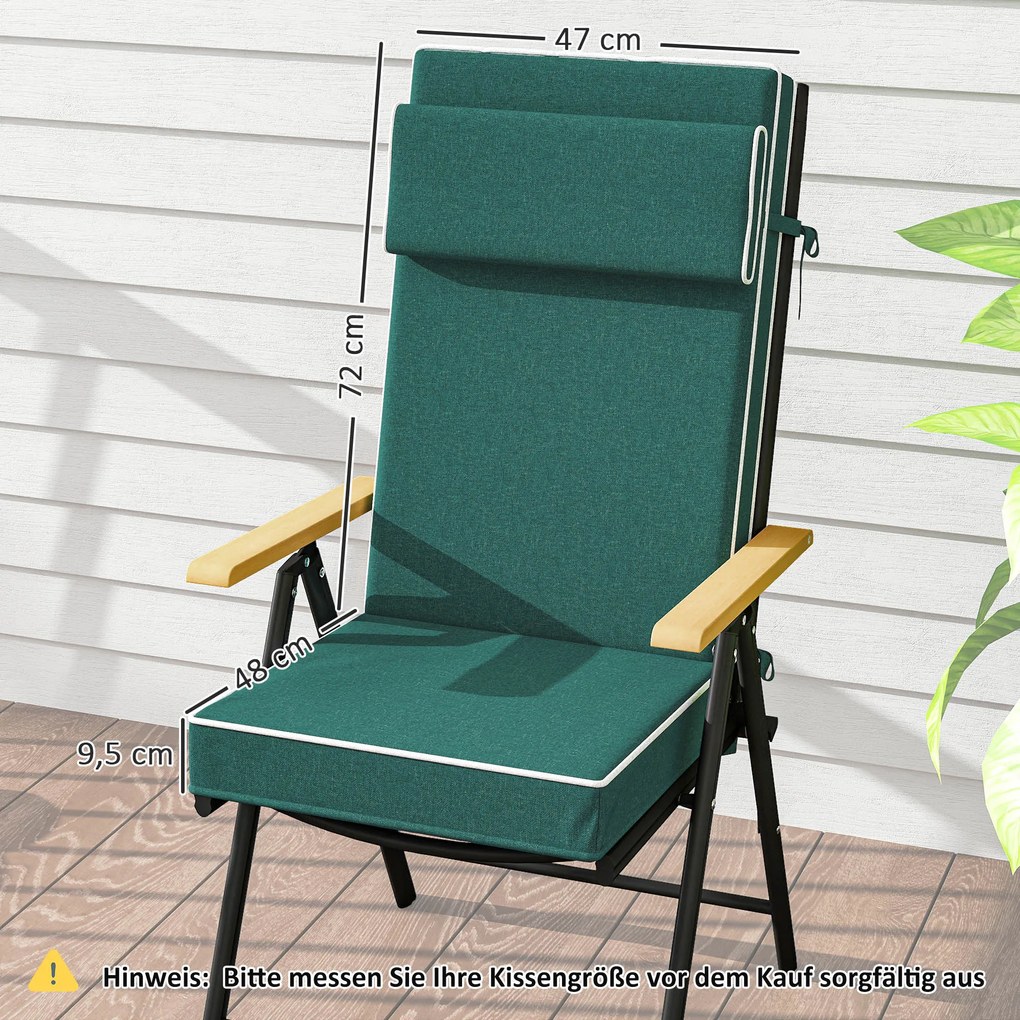 Outsunny Poduszka na siedzenie 120 x 47 x 9,5 cm odporna na wodę z paskami, zagłówkiem, UPF50+, Zielony