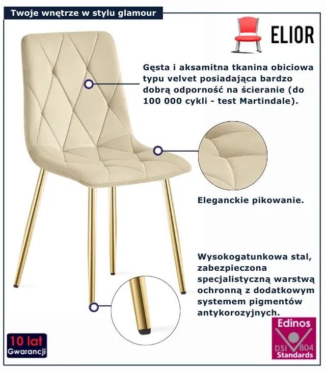 Jasnobeżowe krzesło tapicerowane welurem glamour K3-Z08