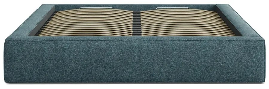 Niebieskie tapicerowane łóżko dwuosobowe ze schowkiem i stelażem 200x200 cm Simon – Micadoni