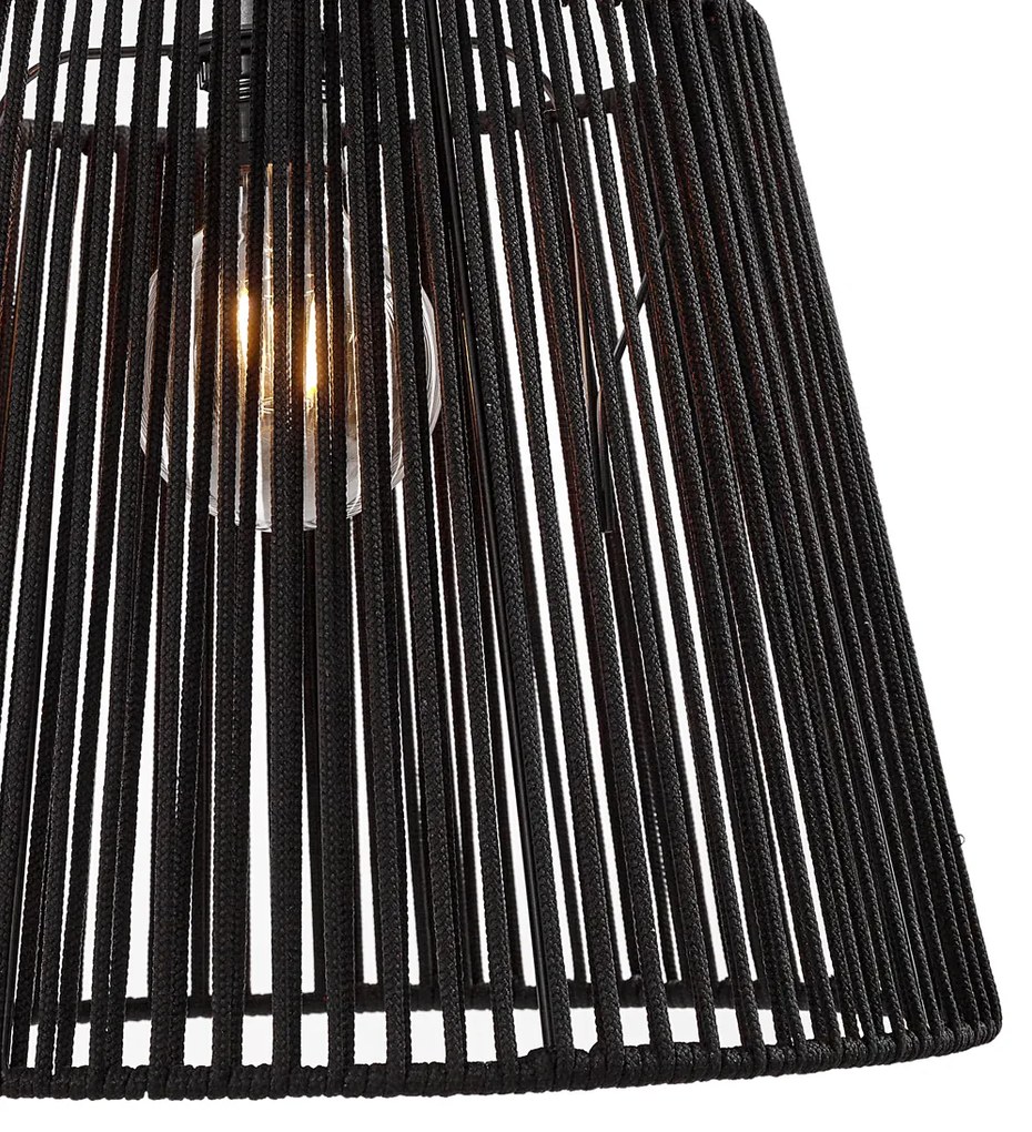 Zewnętrzna lampa wisząca czarna z czarnym sznurem IP44 - Cava Jayla