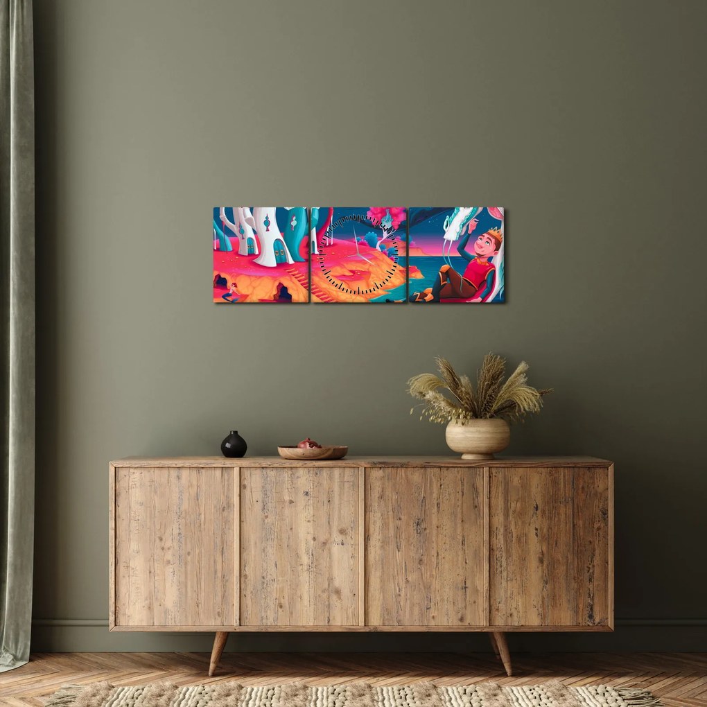 Obraz - Książę i smocza księżniczka (z zegarem) (90x30 cm)