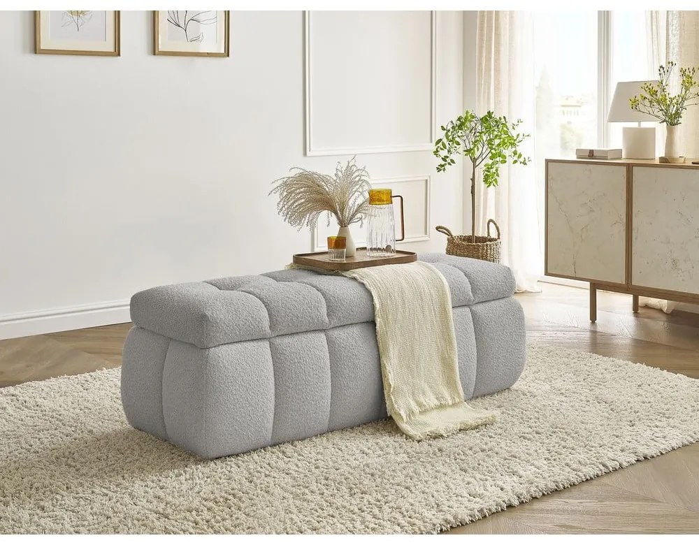 Jasnoszara ławka z materiału bouclé Mont Blanc – Bobochic Paris