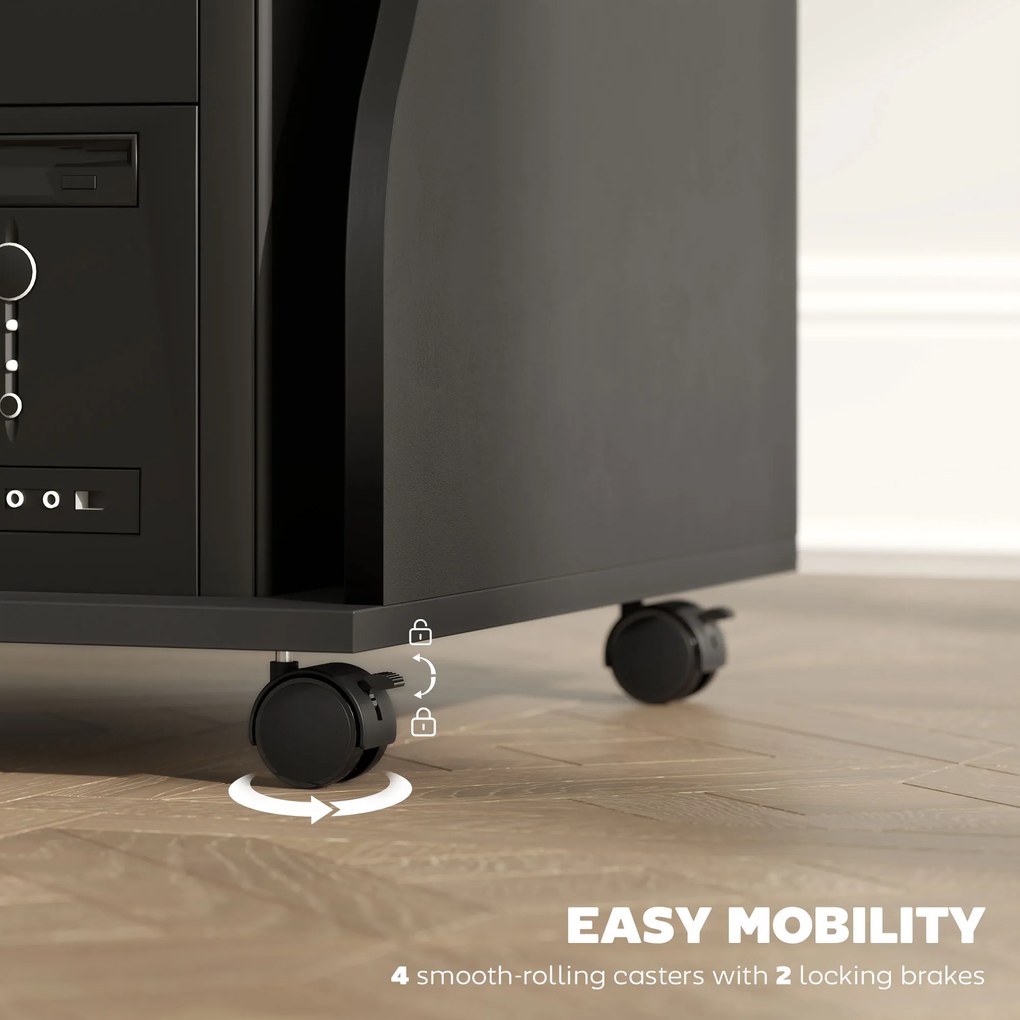 HOMCOM Biurko Komputerowe na Kółkach, z Miejscem na Przechowywanie, 80 x 48 x 75 cm, Czarne