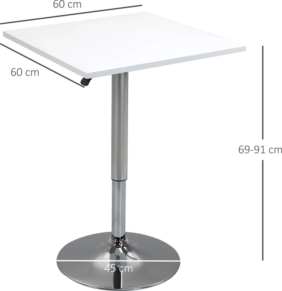 HOMCOM Regulowany stół barowy, obrotowy o 360°, nogi odporne na zarysowania, stabilna metalowa podstawa, Biały