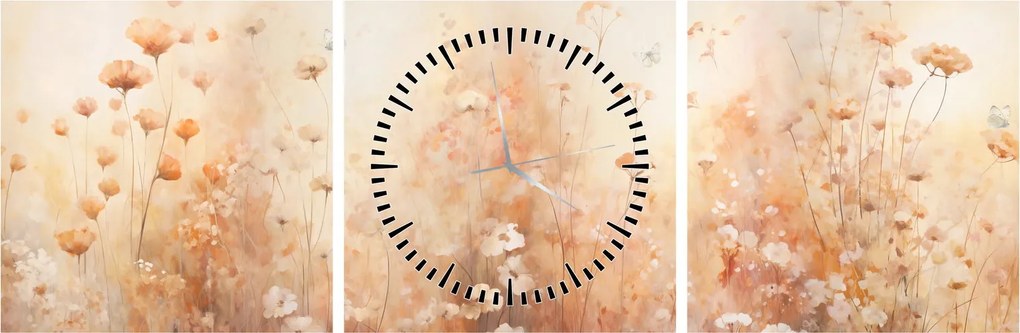 Obraz - Wzór dzikich kwiatów (z zegarem) (90x30 cm)