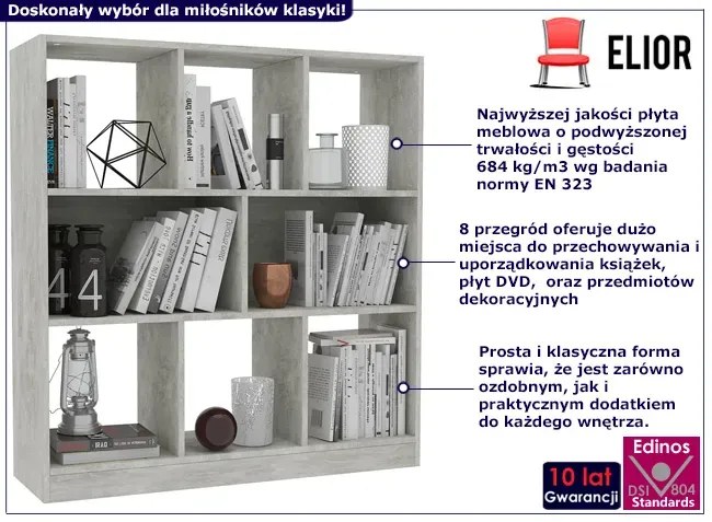 Minimalistyczny regał na książki beton A6-T38