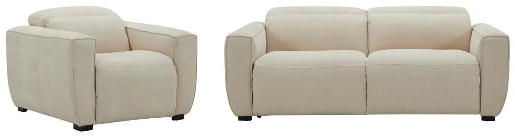 Kanapa 3-osobowa i fotel z elektryczną funkcją relax i beżową tapicerką - LAGUNDI