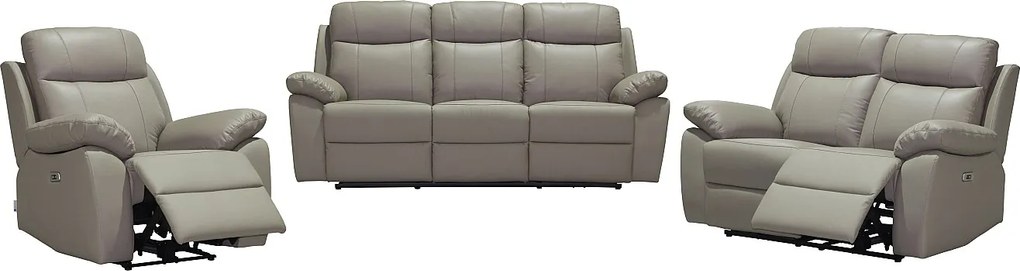 Kanapy 3-osobowa, 2-osobowa i fotel z elektryczną funkcją relaks ze skóry w kolorze taupe VIPINO