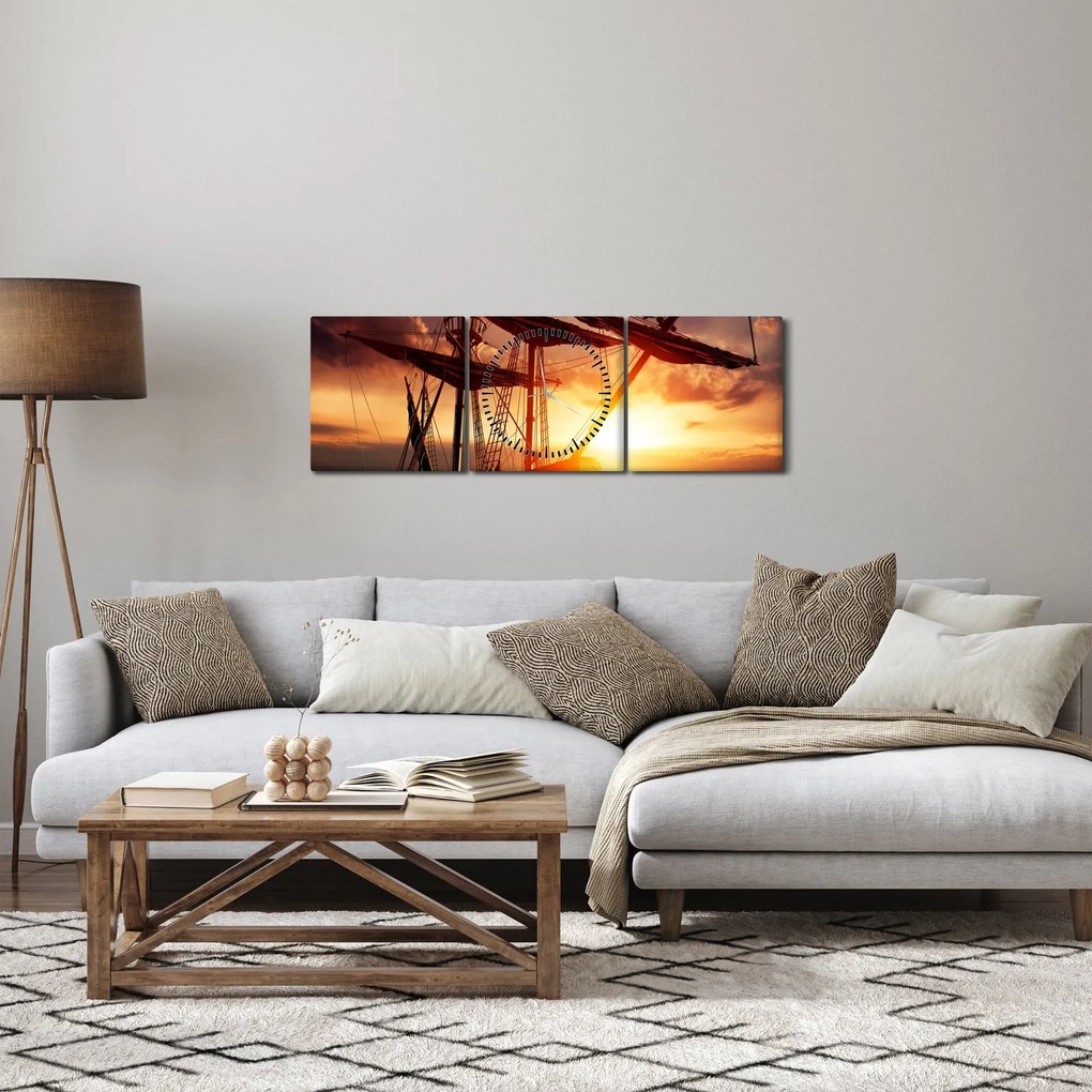 Obraz - Starożytny statek piracki (z zegarem) (90x30 cm)