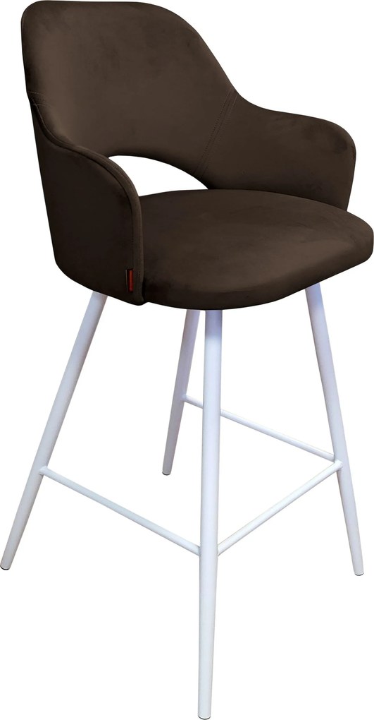 Hoker Milano krzesło barowe tkanina Welur podstawa metalowa : Kolor nogi - Biały stożek, Kolor tkaniny - VELVET - MG05, Typ siedziska - Siedzisko stałe