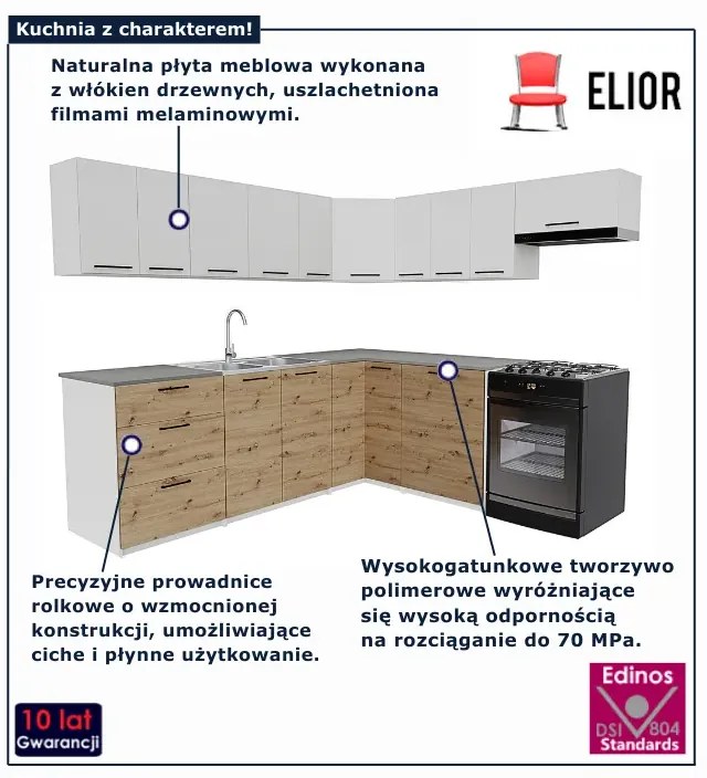 Narożny zestaw mebli kuchennych dąb artisan + biały G9-P50