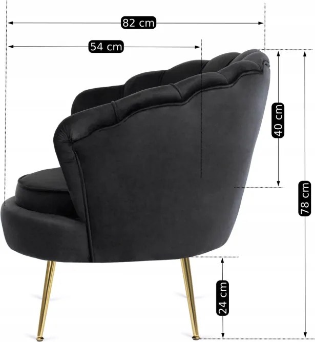 Fotel Wypoczynkowy do Salonu ANGEL Muszelka Czarny Welurowy Nowoczesny