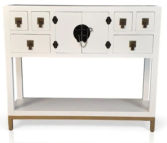 Konsola w stylu azjatyckim, szuflady, półka, metalowe okucia, biały mat.azwa