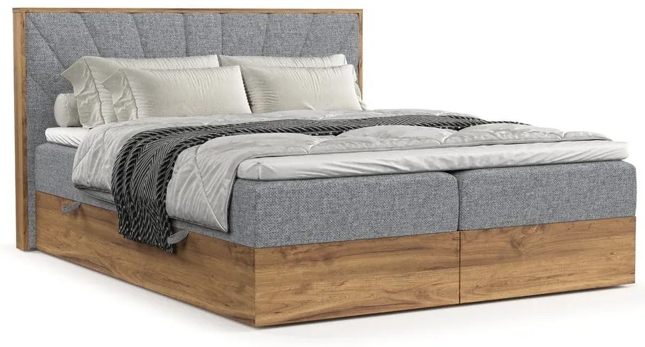 Szaro-naturalne łóżko boxspring ze schowkiem 200x200 cm Asahi – Maison de Rêve