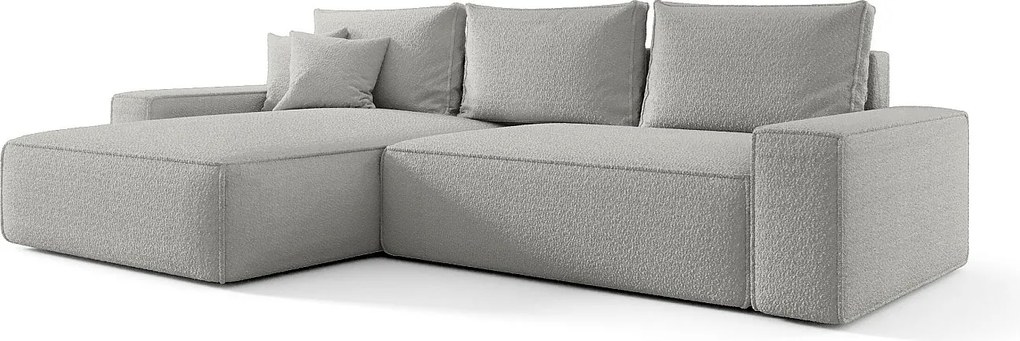 NAROŻNIK MONA z funkcją spania QUELLE 83 Jasnoszary Lewy Sofa w kształcie L z pojemnikiem na pościel, sofa rozkładana, sofa do salonu