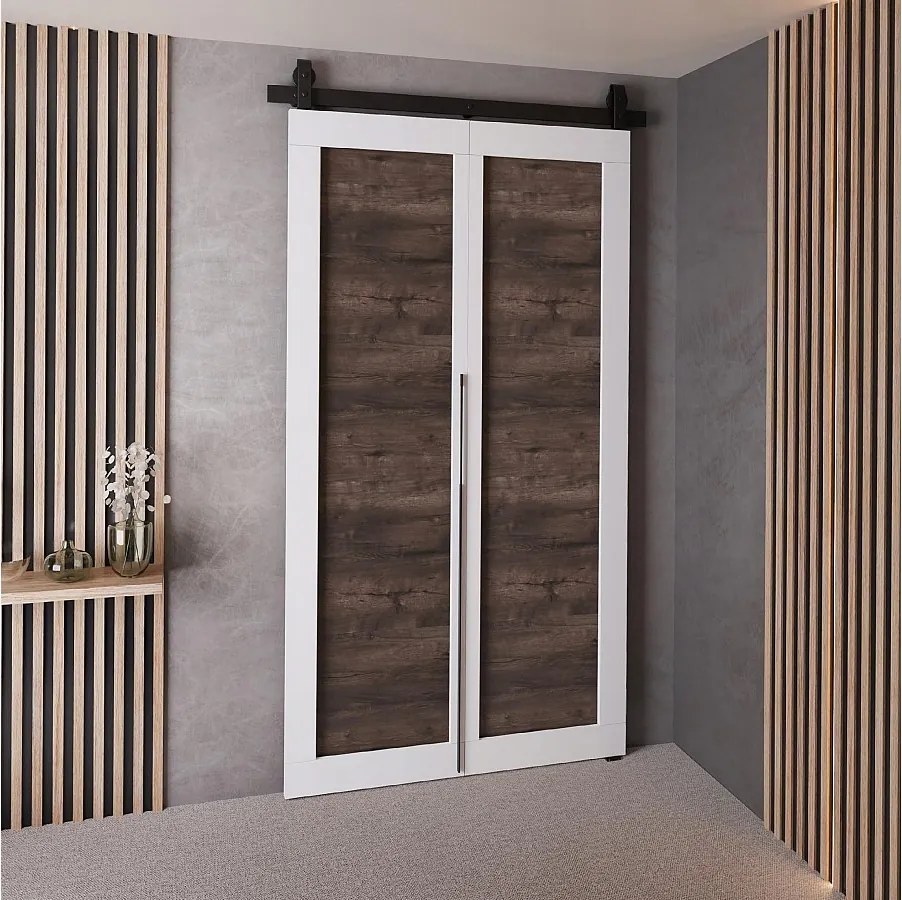 Drzwi Przesuwne QUDIO M1 Biały + Jesion Ciemny 90